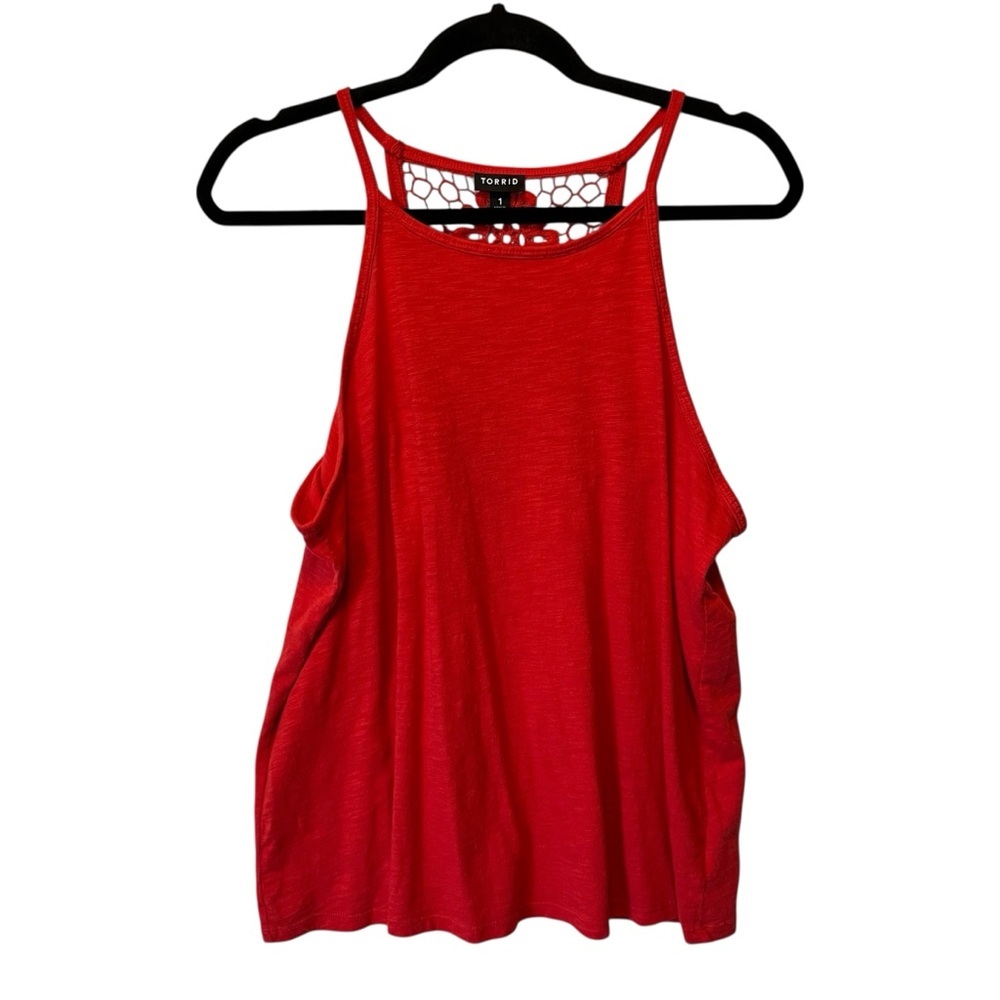 Torrid 1 Tank top Crochet flower racerback Plus size 1X Red Womens Cotton Modal
